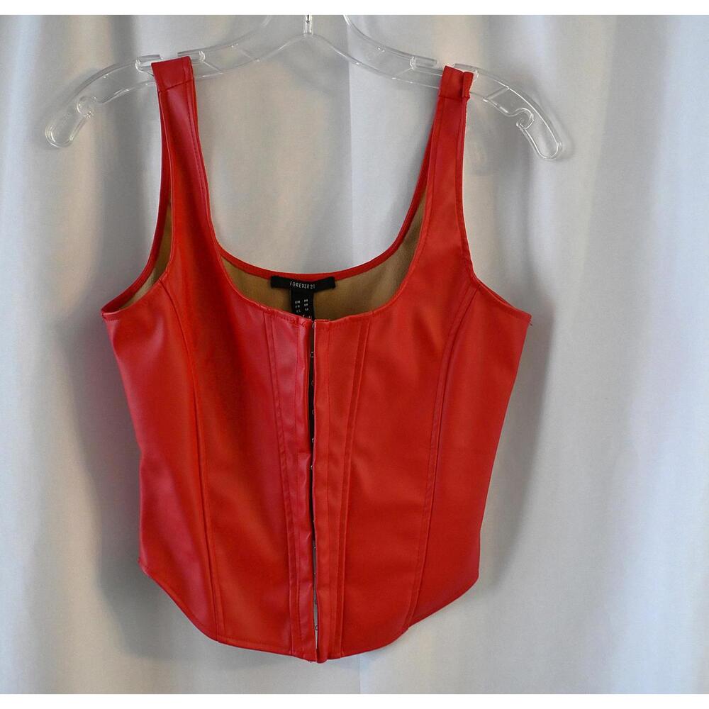 Forever 21 Red Faux Leather Zip Front Tank Top - Medium - Picture 2 of 5